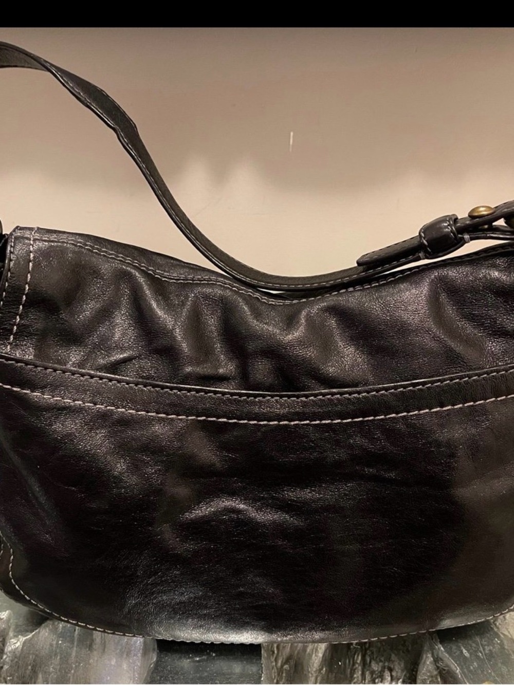 Coach Black Leather Shoulder Bag with Brass Hardware - Picture 2 of 8